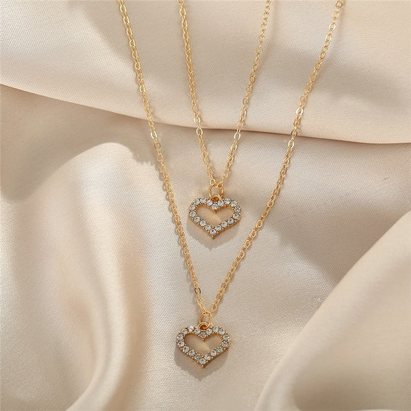 Bulk Jewelry Wholesale gold-encrusted water drill love double-layer alloy necklace JDC-NE-F354 Wholesale factory from China YIWU China