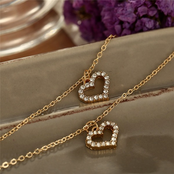 Bulk Jewelry Wholesale gold-encrusted water drill love double-layer alloy necklace JDC-NE-F354 Wholesale factory from China YIWU China