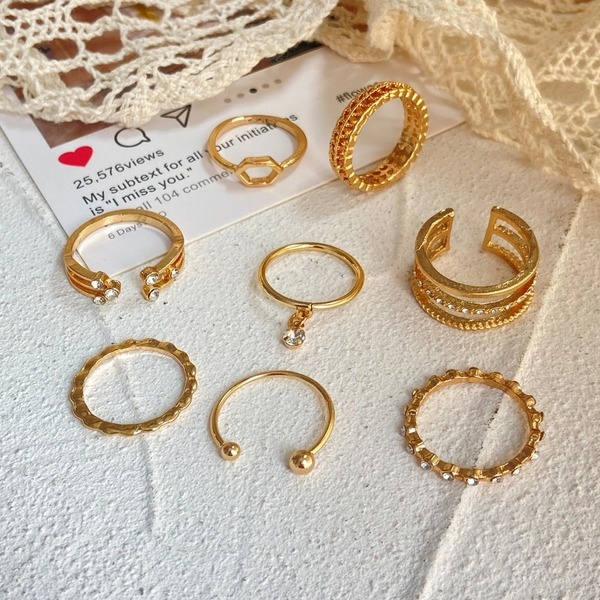 Bulk Jewelry Wholesale gold geometric hexagonal alloy can be folded with joint rings JDC-RS-F384 Wholesale factory from China YIWU China