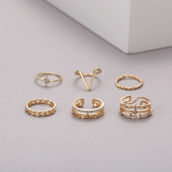 Bulk Jewelry Wholesale gold geometric inlaid water drill alloy ring JDC-RS-F389 Wholesale factory from China YIWU China