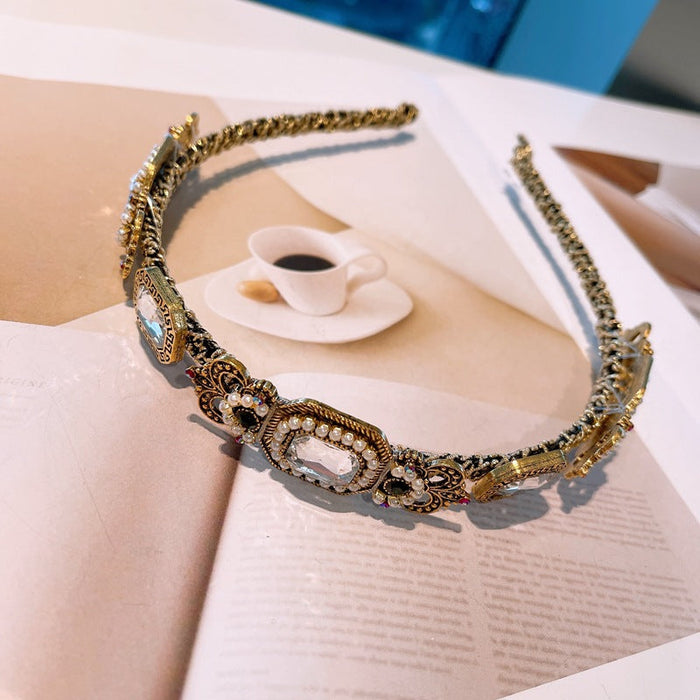 Wholesale Gold Jewel Baroque Headband JDC-HD-Yangq004 Headband 艳茜 Luxury-transparent brick Wholesale Jewelry JoyasDeChina Joyas De China