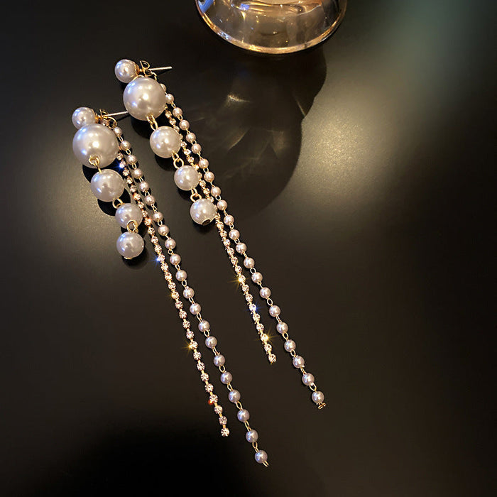 Wholesale gold long pearl earrings JDC-ES-BY-007 Earrings 宝钰 1 Wholesale Jewelry JoyasDeChina Joyas De China