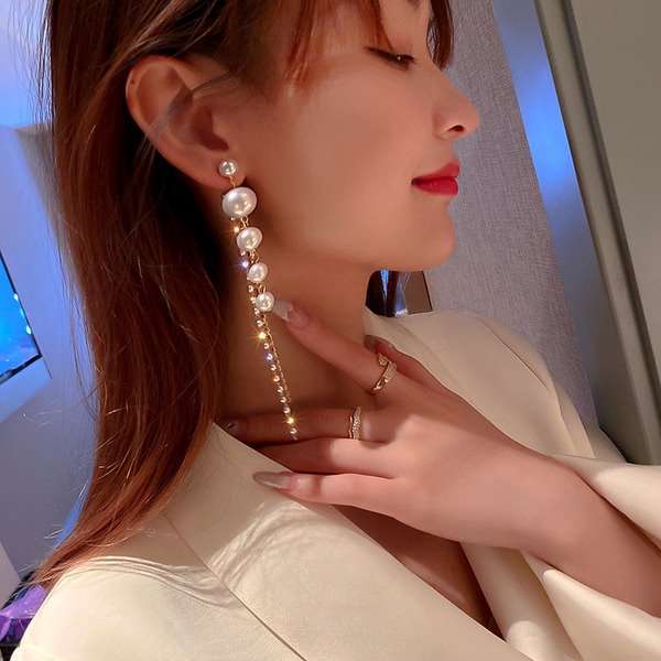 Wholesale gold long pearl earrings JDC-ES-BY-007 Earrings 宝钰 Wholesale Jewelry JoyasDeChina Joyas De China