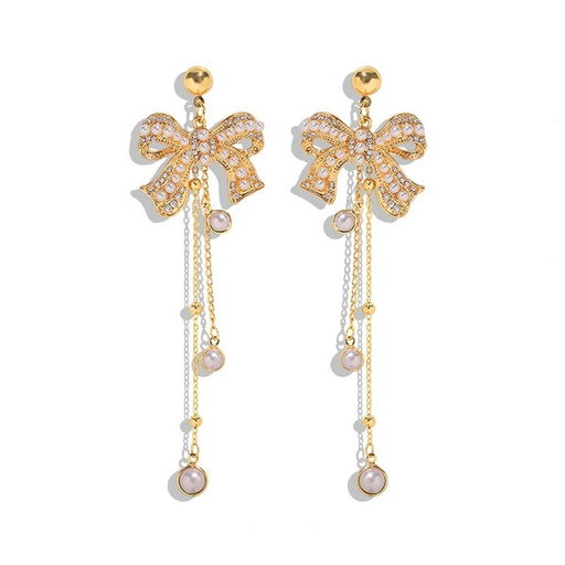 Bulk Jewelry Wholesale gold metal bow inlaid pearl earrings JDC-ES-V095 Wholesale factory from China YIWU China