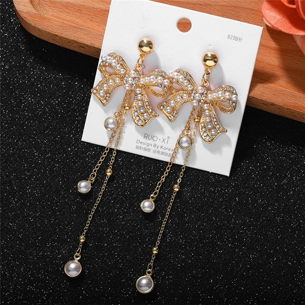 Bulk Jewelry Wholesale gold metal bow inlaid pearl earrings JDC-ES-V095 Wholesale factory from China YIWU China