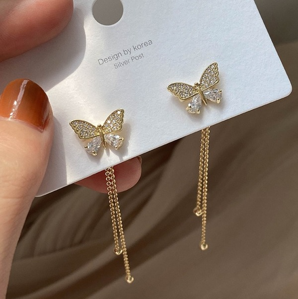 Bulk Jewelry Wholesale gold metal butterfly studs tassel long Earrings JDC-ES-sf005 Wholesale factory from China YIWU China