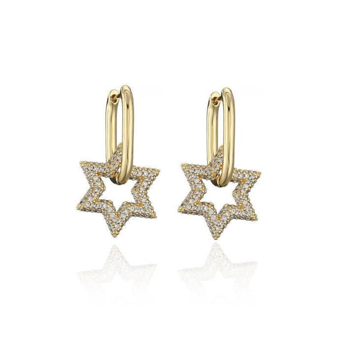 Wholesale gold micro-set colored zircon six-man star-shaped flower-shaped earrings JDC-ES-ag101 Earrings JoyasDeChina 40616 Wholesale Jewelry JoyasDeChina Joyas De China
