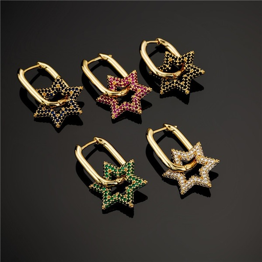 Bulk Jewelry Wholesale gold micro-set colored zircon six-man star-shaped flower-shaped earrings JDC-ES-ag101 Wholesale factory from China YIWU China