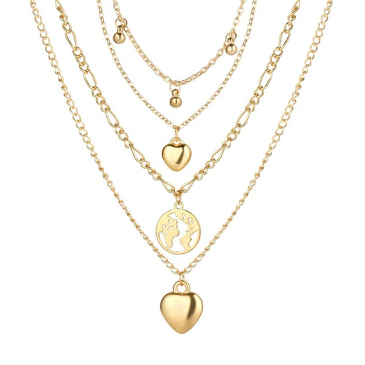 Bulk Jewelry Wholesale gold multi-layer water drop love map pendant alloy necklace JDC-NE-F339 Wholesale factory from China YIWU China
