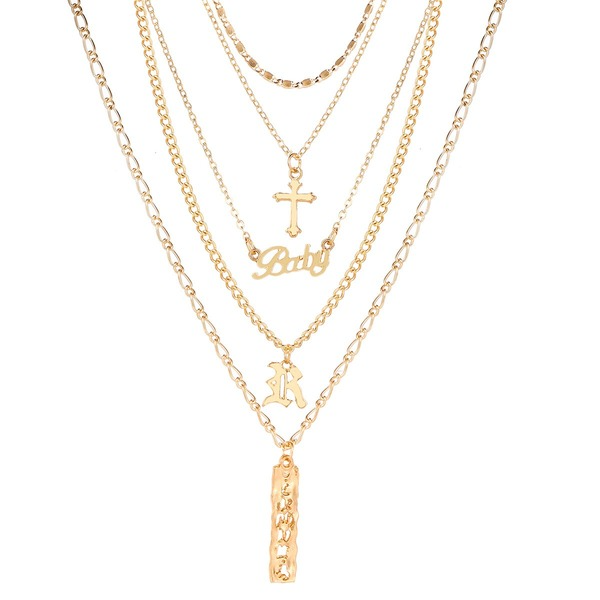 Bulk Jewelry Wholesale gold multilayer alloy necklace with baby letter cross JDC-NE-F359 Wholesale factory from China YIWU China