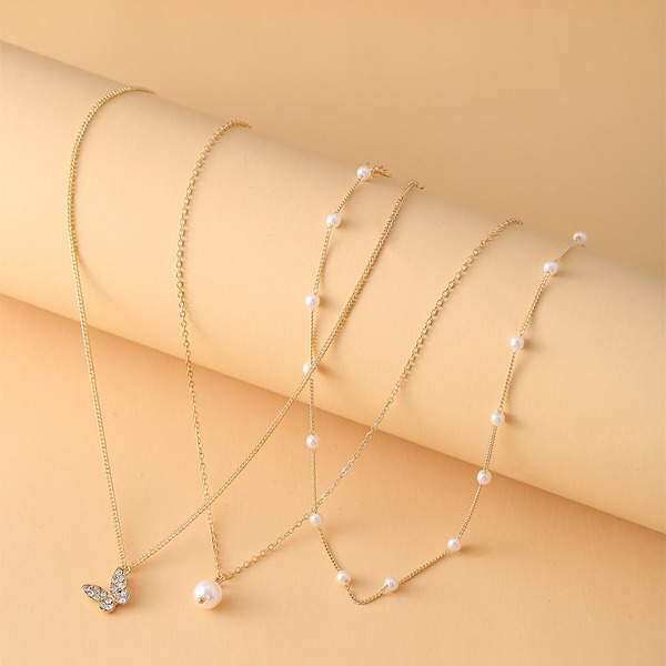 Bulk Jewelry Wholesale gold pearl clavicle chain simple Butterfly Pendant Necklace retro jewelry JDC-NE-F313 Wholesale factory from China YIWU China