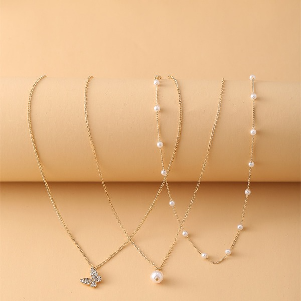 Bulk Jewelry Wholesale gold pearl clavicle chain simple Butterfly Pendant Necklace retro jewelry JDC-NE-F313 Wholesale factory from China YIWU China