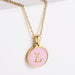Wholesale Gold Plated Stainless Steel Pink Shell Letter Necklace JDC-NE-Aimi021 Necklaces 爱米 M Wholesale Jewelry JoyasDeChina Joyas De China