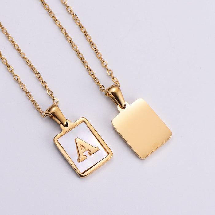 Wholesale Gold Plated Stainless Steel White Shell Letter Necklace JDC-NE-Aimi020 Necklaces 爱米 Wholesale Jewelry JoyasDeChina Joyas De China