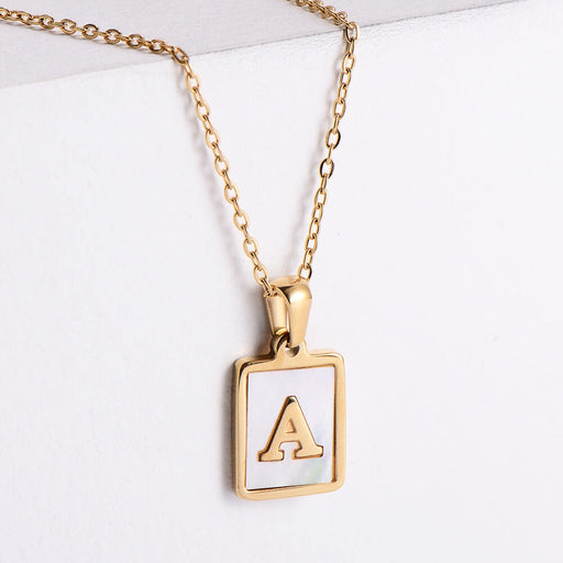 Wholesale Gold Plated Stainless Steel White Shell Letter Necklace JDC-NE-Aimi020 Necklaces 爱米 A Wholesale Jewelry JoyasDeChina Joyas De China