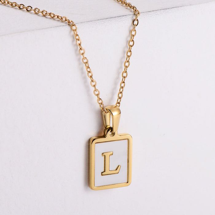 Wholesale Gold Plated Stainless Steel White Shell Letter Necklace JDC-NE-Aimi020 Necklaces 爱米 L Wholesale Jewelry JoyasDeChina Joyas De China