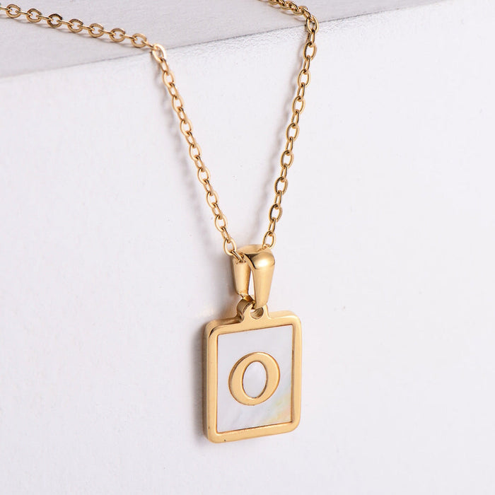 Wholesale Gold Plated Stainless Steel White Shell Letter Necklace JDC-NE-Aimi020 Necklaces 爱米 O Wholesale Jewelry JoyasDeChina Joyas De China