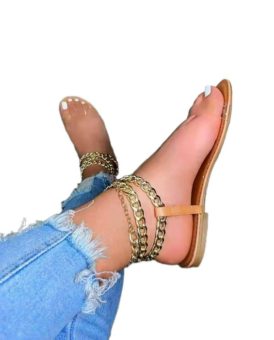 Bulk Jewelry Wholesale gold PU metal chain sandals with flat bottom and round head JDC-SD-JZ015 Wholesale factory from China YIWU China