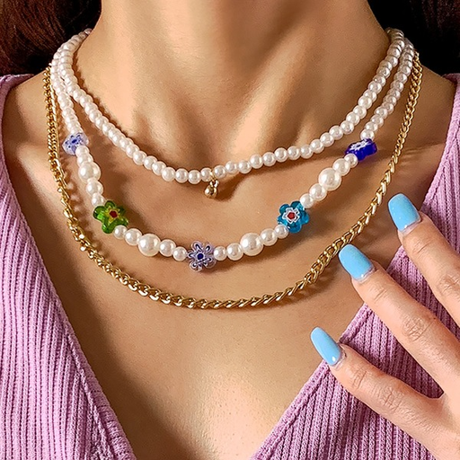 Bulk Jewelry Wholesale gold resin pearl flower necklace JDC-NE-KunJ092 Wholesale factory from China YIWU China