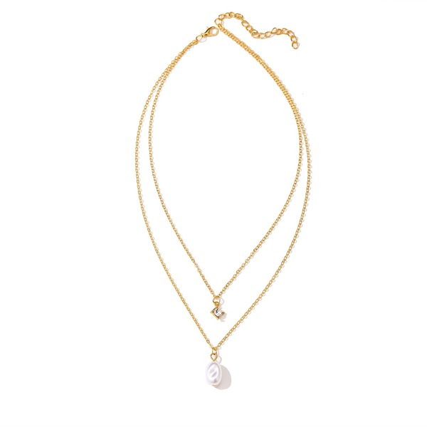 Bulk Jewelry Wholesale gold retro inlaid rhinestone pearl gold wire double layer alloy necklace JDC-NE-F357 Wholesale factory from China YIWU China