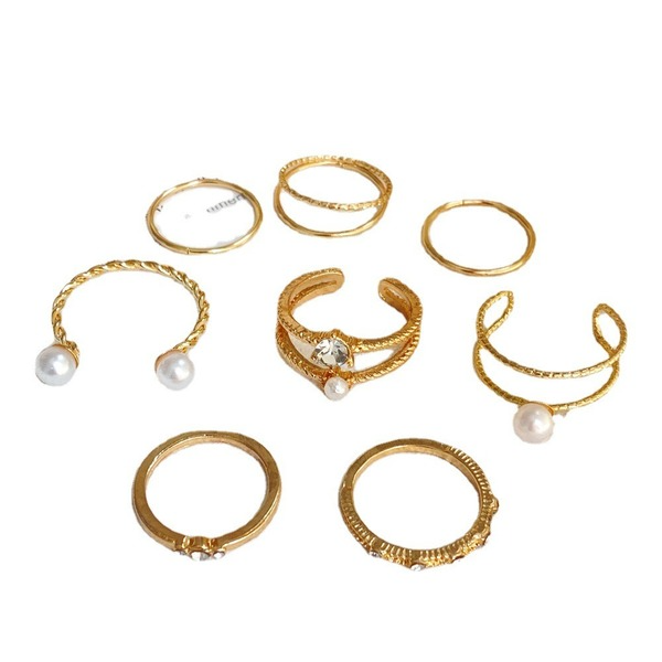 Bulk Jewelry Wholesale gold retro pearl diamond geometric alloy ring JDC-RS-F380 Wholesale factory from China YIWU China