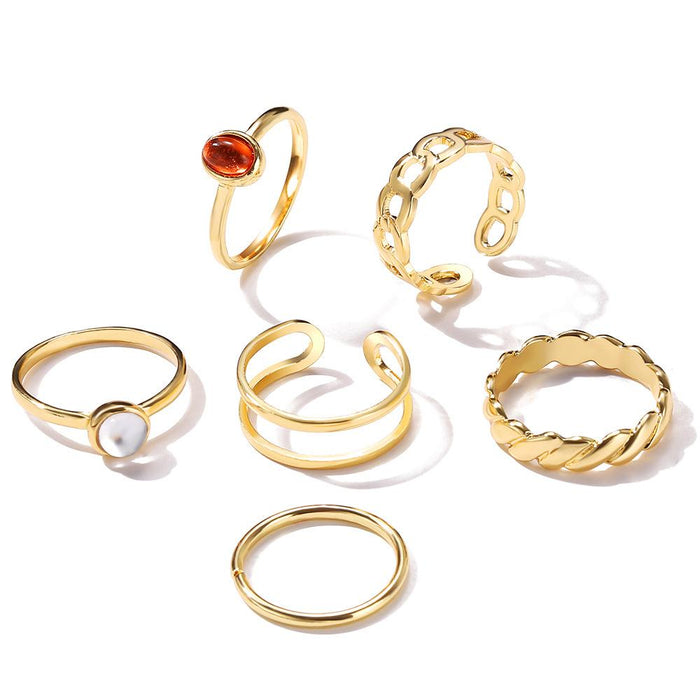 Bulk Jewelry Wholesale gold retro red and white agate stone alloy ring JDC-RS-F366 Wholesale factory from China YIWU China