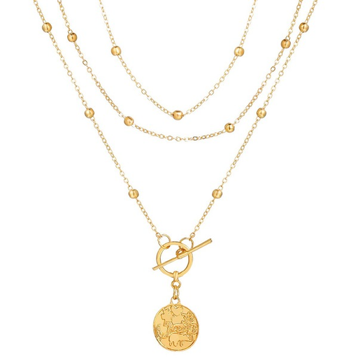 Bulk Jewelry Wholesale gold round beads retro coin round geometric alloy necklace JDC-NE-F345 Wholesale factory from China YIWU China
