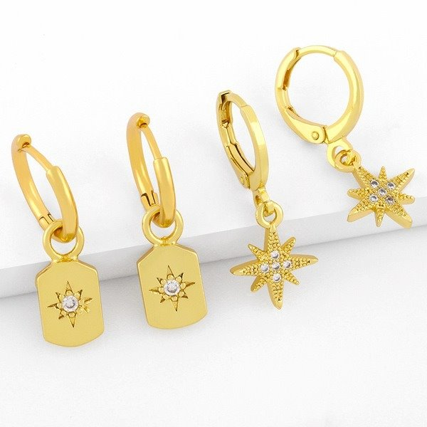 Wholesale gold six pointed star COPPER EARRINGS JDC-ES-AS040 Earrings 翱?N Wholesale Jewelry JoyasDeChina Joyas De China
