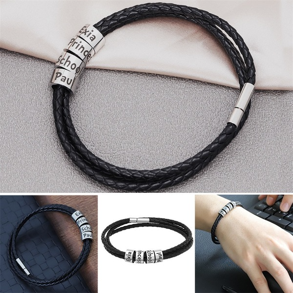 Bulk Jewelry Wholesale gold stainless steel bead bracelet 3 layers of woven leather rope custom-made lettering JDC-CBT-GSDY003 Wholesale factory from China YIWU China