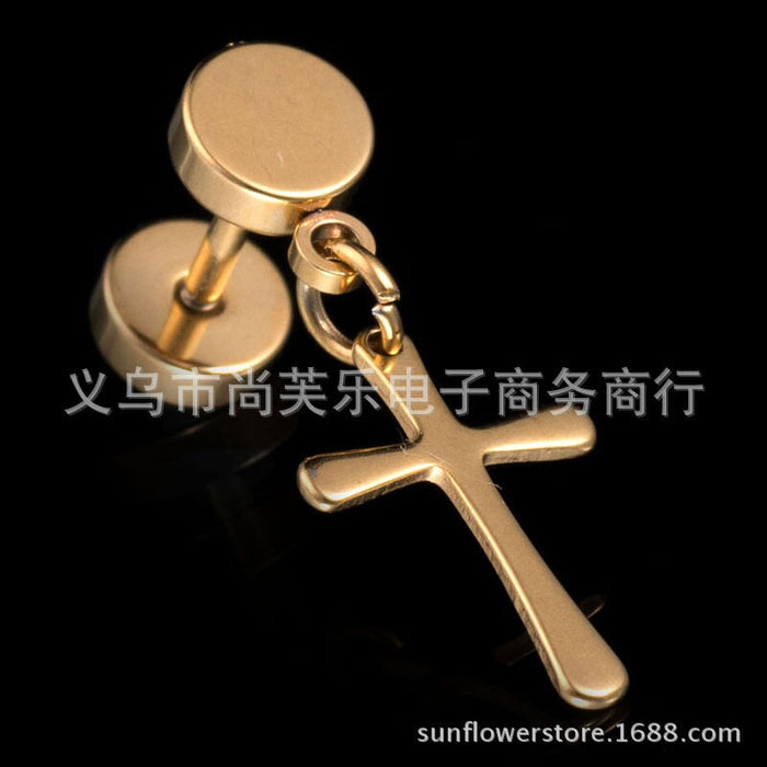 Wholesale gold stainless steel cross earrings JDC-ES-RXSFL003 Earrings 尚芙乐 Golden Wholesale Jewelry JoyasDeChina Joyas De China