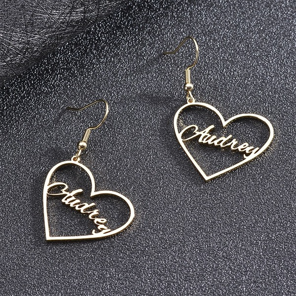 Bulk Jewelry Wholesale gold stainless steel DIY custom English letter heart-shaped earrings JDC-CES-GSDY006 Wholesale factory from China YIWU China