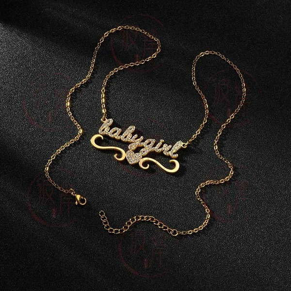 Bulk Jewelry Wholesale gold stainless steel diy custom English letter name diamond-encrusted necklace JDC-CNE-GSBA001 Wholesale factory from China YIWU China