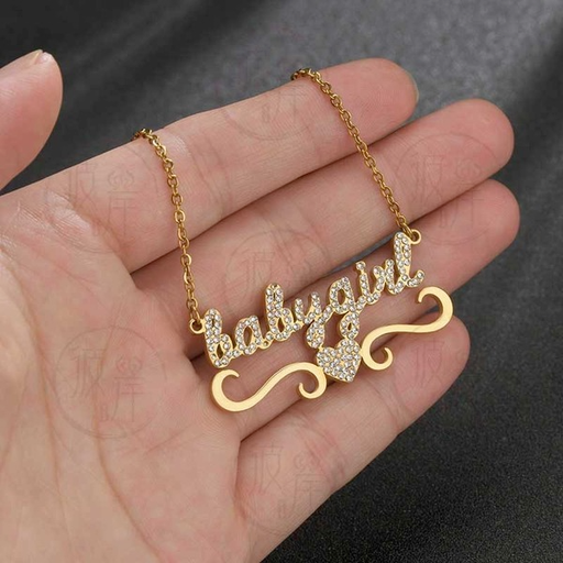 Bulk Jewelry Wholesale gold stainless steel diy custom English letter name diamond-encrusted necklace JDC-CNE-GSBA001 Wholesale factory from China YIWU China
