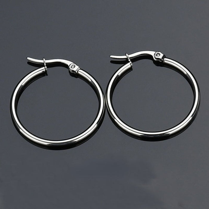 Wholesale gold stainless steel hoop earrings JDC-ES-RXSFL004 Earrings 尚芙乐 Steel color 40mm Wholesale Jewelry JoyasDeChina Joyas De China