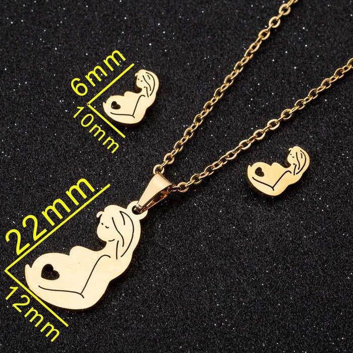 Bulk Jewelry Wholesale gold stainless steel jewelry three-piece mother's day gift necklace earrings set JDC-NE-S003 Wholesale factory from China YIWU China