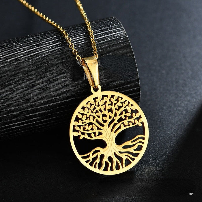 Wholesale gold Stainless Steel Tree of Life Necklace JDC-NE-RXSFL002 Necklaces 尚芙乐 Wholesale Jewelry JoyasDeChina Joyas De China