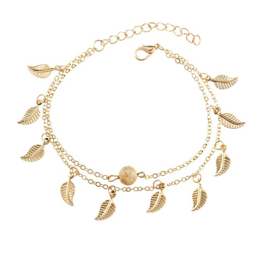 Bulk Jewelry Wholesale gold tassel leaves double vintage alloy Anklet JDC-AS-F436 Wholesale factory from China YIWU China