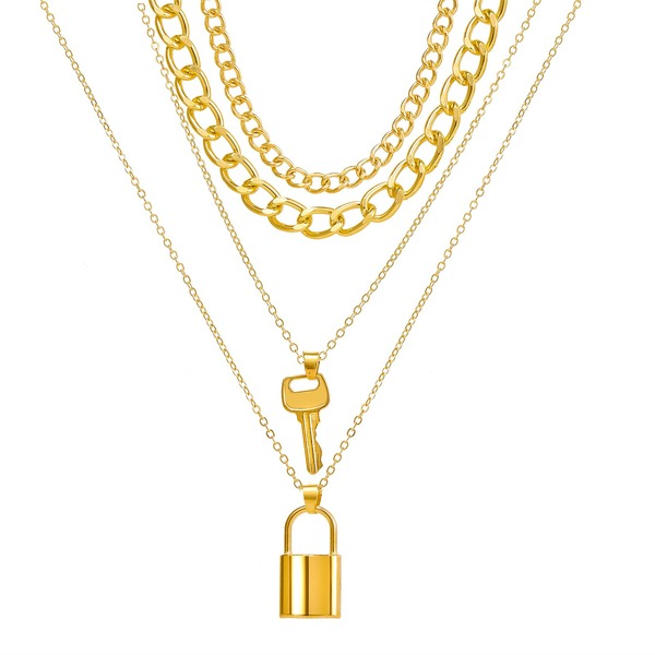 Bulk Jewelry Wholesale gold thick chain creative key lock pendant geometric alloy necklace JDC-NE-F332 Wholesale factory from China YIWU China