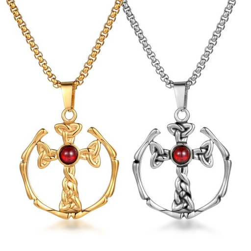Bulk Jewelry Wholesale gold titanium steel ring red diamond cross necklace JDC-CS-SJ003 Wholesale factory from China YIWU China