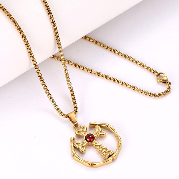 Bulk Jewelry Wholesale gold titanium steel ring red diamond cross necklace JDC-CS-SJ003 Wholesale factory from China YIWU China