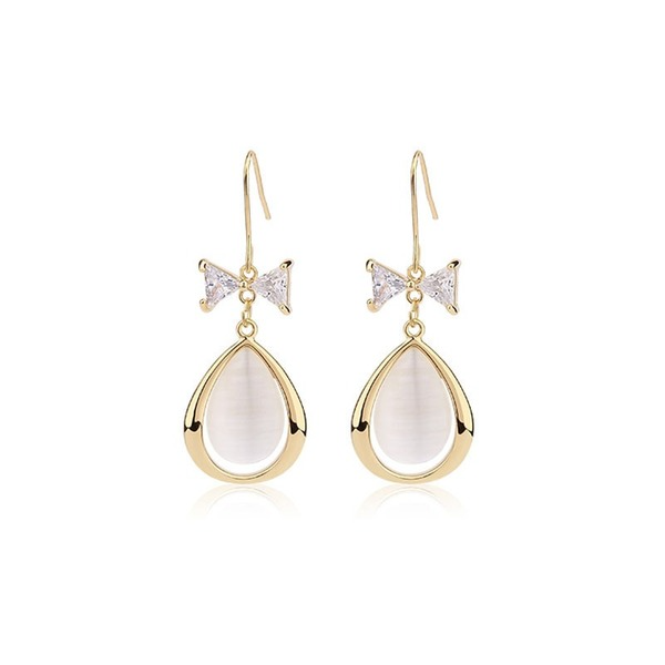 Bulk Jewelry Wholesale golden alloy bow cat eye drop earrings JDC-ES-RL167 Wholesale factory from China YIWU China