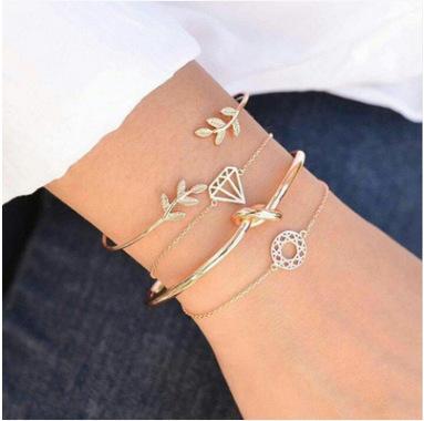 Bulk Jewelry Wholesale golden alloy leaves knotted ball arrow diamond bracelet JDC-BT-C035 Wholesale factory from China YIWU China