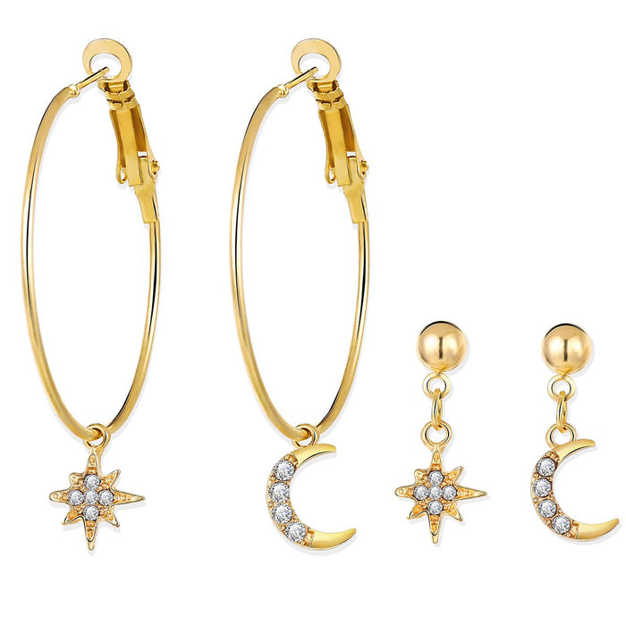 Wholesale golden alloy stars and moon earrings JDC-ES-F245 earrings JoyasDeChina A06-08-102 Wholesale Jewelry JoyasDeChina Joyas De China