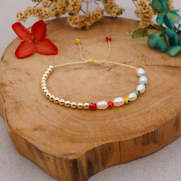 Bulk Jewelry Wholesale Golden Baroque Pearl Colorful Glass Eye Bracelet JDC-gbh379 Wholesale factory from China YIWU China