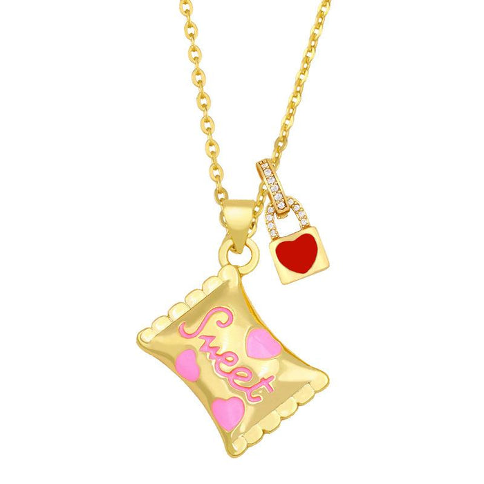 Bulk Jewelry Wholesale golden copper candy sweet pendant necklaces JDC-NE-AS274 Wholesale factory from China YIWU China