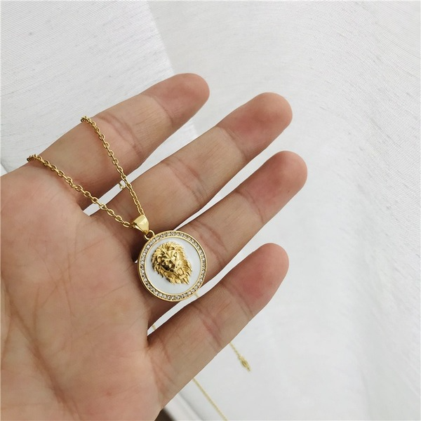 Bulk Jewelry Wholesale golden copper white drip lion necklaces JDC-NE-ag037 Wholesale factory from China YIWU China