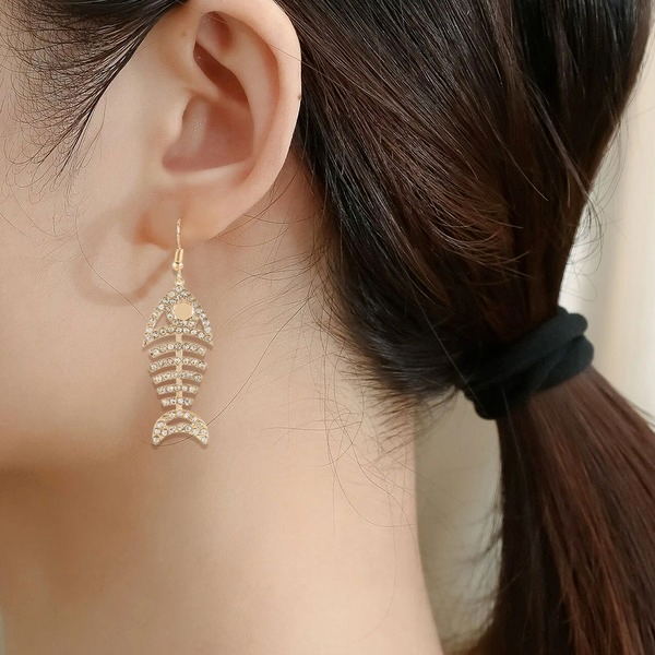 Wholesale golden fish bone alloy earrings with Rhinestones JDC-ES-TC178 Earrings JoyasDeChina Wholesale Jewelry JoyasDeChina Joyas De China