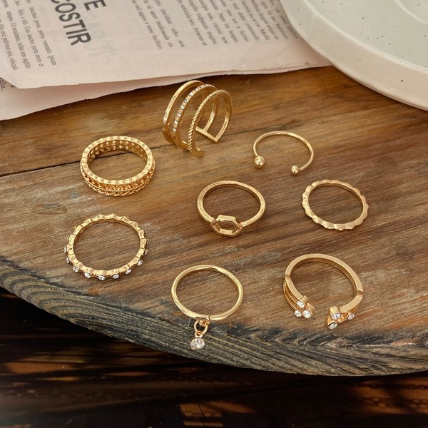 Bulk Jewelry Wholesale golden geometric hexagonal alloy stackable ring JDC-RS-F381 Wholesale factory from China YIWU China