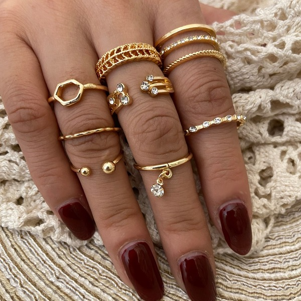 Bulk Jewelry Wholesale golden geometric hexagonal alloy stackable ring JDC-RS-F381 Wholesale factory from China YIWU China