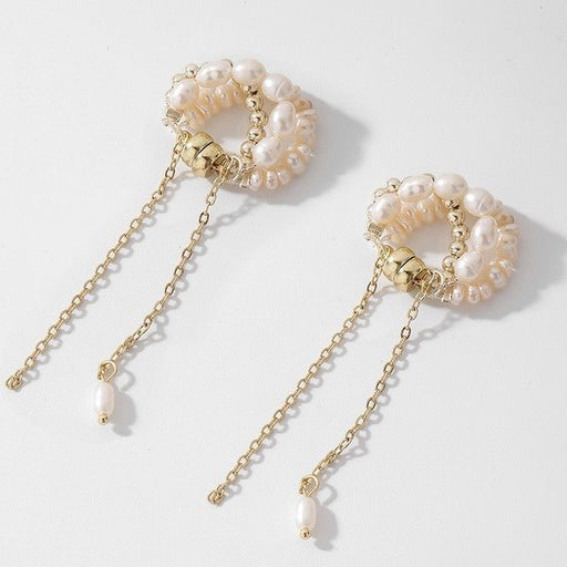 Wholesale golden pearl earrings JDC-ES-YWJQ0017 Earrings 精巧 Wholesale Jewelry JoyasDeChina Joyas De China
